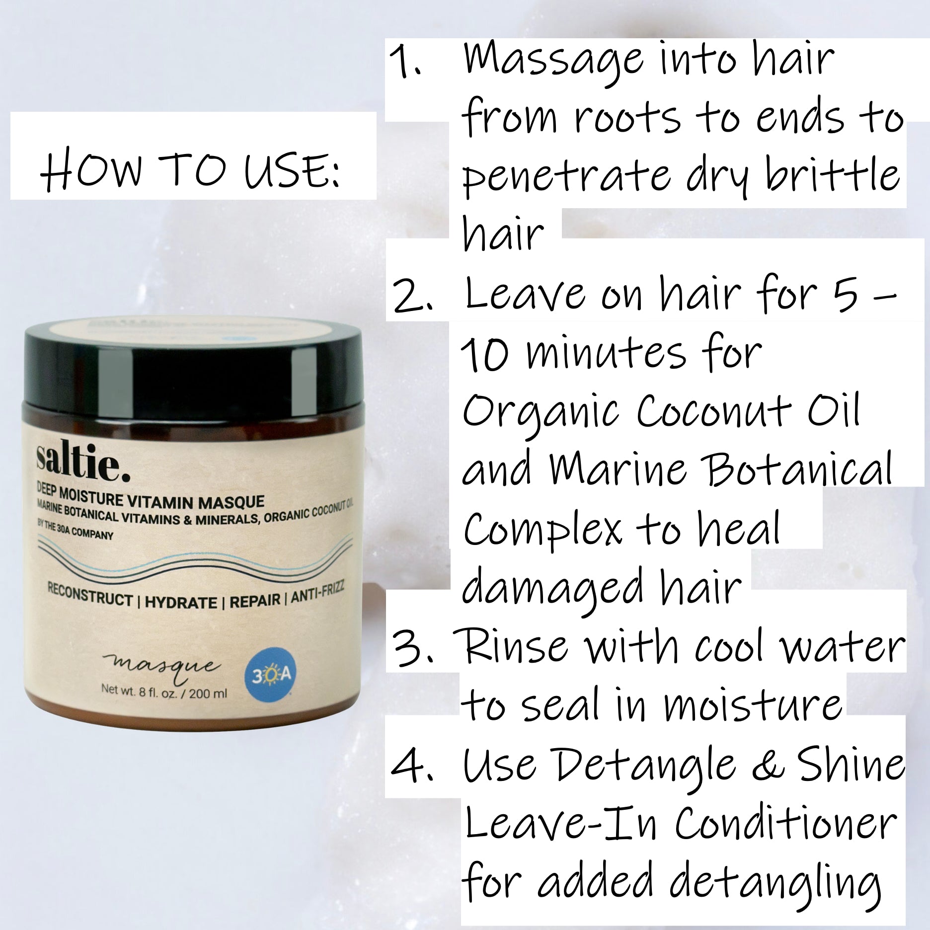 DEEP MOISTURE VITAMIN MASQUE Enriched with Marine Botanical Vitamins and Minerals & Organic Coconut Oil  8 fl. oz / 250 ml - saltiebeauty.com
